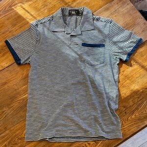 NWOT RRL indigo striped coconut shell polo